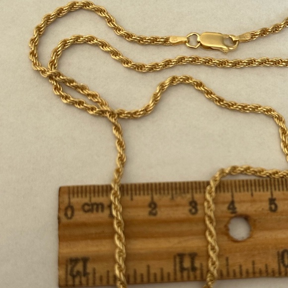 925 Silver 2mm rope chain necklace 21.75 inches unisex 18k yellow gold plated - Picture 3 of 5